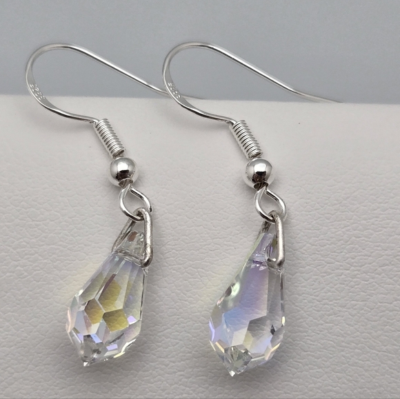 Aurora Borealis Crystal Drop Earrings Iridescent AB Dangle Petite - Picture 3 of 6